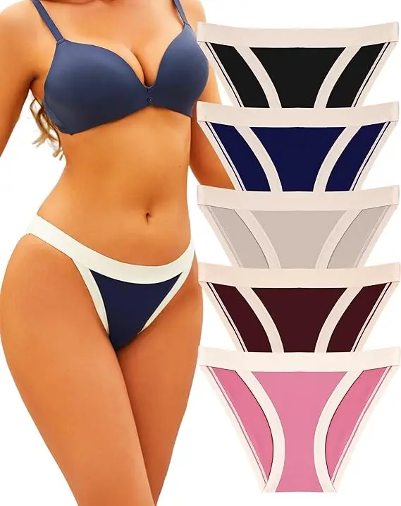 High Cut Polyester String Bikini Panties for Women Sexy Breathable Everyday Low-Rise Hipster Cheeky Underwear-RANBAO