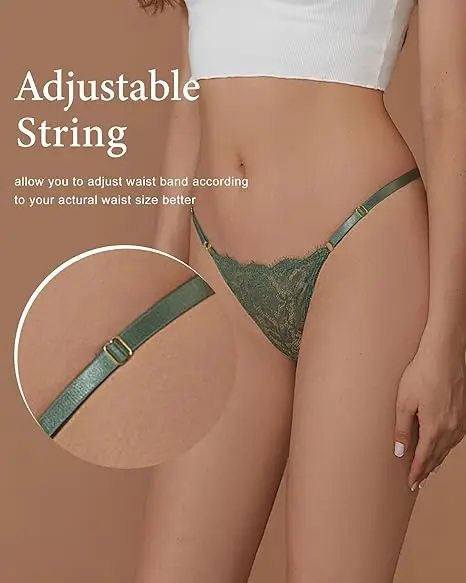 Wholesale Women Adjustable Sexy Low Rise Underwear Breathable T-back Lace G-String Thongs-RANBAO