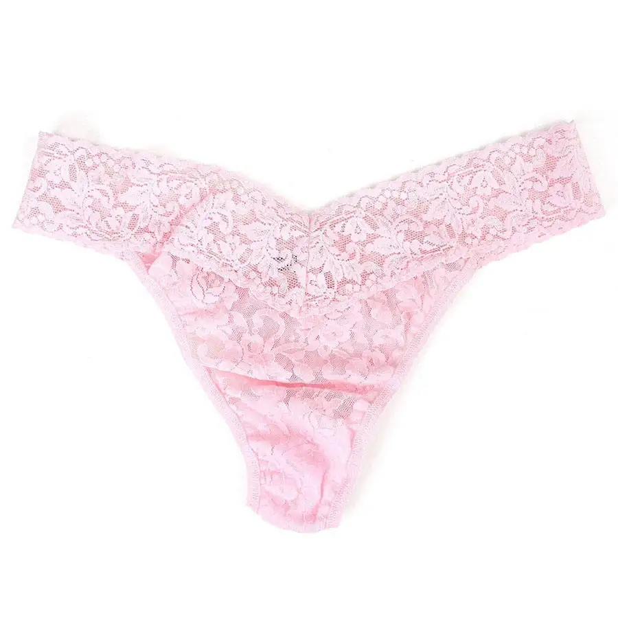 Customized Plus Size Signature Lace Soft Perfectly V-shape Original Low-Rise Sexy Pink Thong for Woman-RANBAO