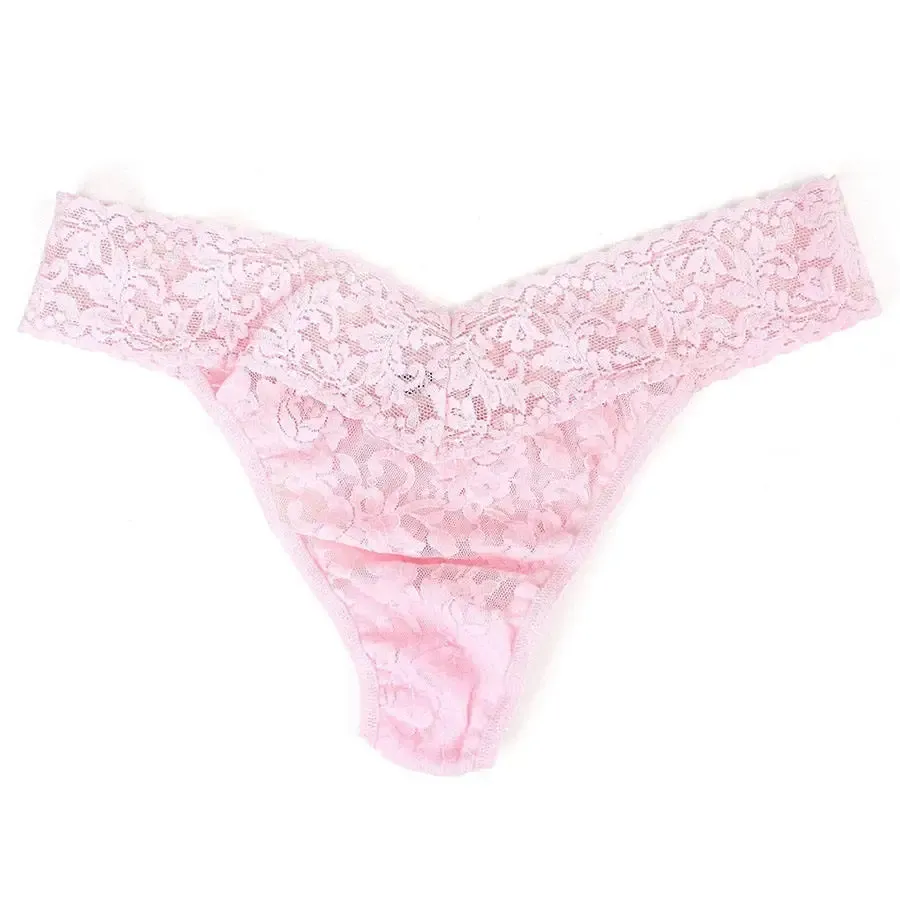 Customized Plus Size Signature Lace Soft Perfectly V-shape Original Low-Rise Sexy Pink Thong for Woman-RANBAO