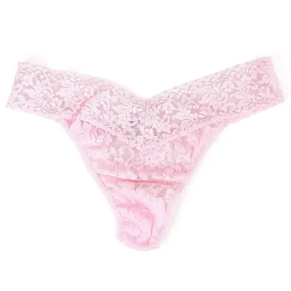 Customized Plus Size Signature Lace Soft Perfectly V-shape Original Low-Rise Sexy Pink Thong for Woman-RANBAO