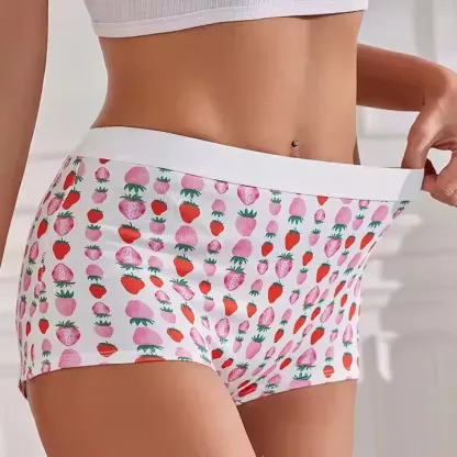 New Arrivals Mid-rise Cartoon Strawberry Patterned Panties Boxer Shorts Cute Breathable Cotton Panties Woman-RANBAO