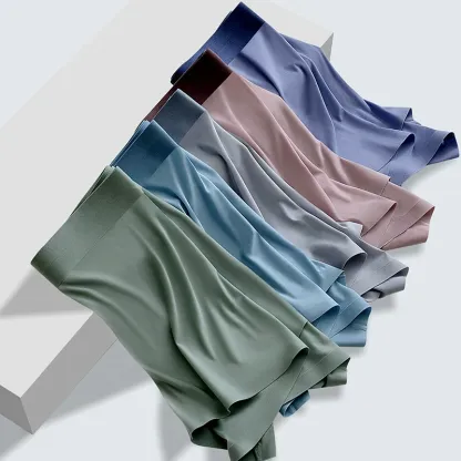 Comfortable Lightweight Men's Seamless Boxer Underwear Custom Logo Mid-Rise Quick Dry Ice Silk Plus Size Briefs Breathable-RANBAO