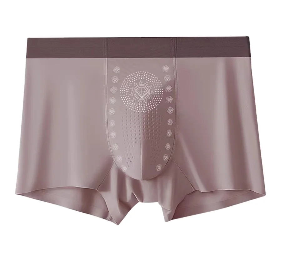 Comfortable Lightweight Men's Seamless Boxer Underwear Custom Logo Mid-Rise Quick Dry Ice Silk Plus Size Briefs Breathable-RANBAO