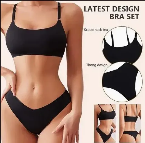 Custom Stylish Solid Cotton Modal Seamless Wireless Bras and Women Underwear Set-RANBAO