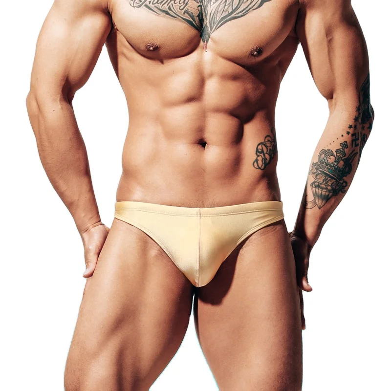 Wholesale New Men's Beach Swimming Trunks Briefs Man Swimwear Thong Silk Briefs Swim Briefs-RANBAO