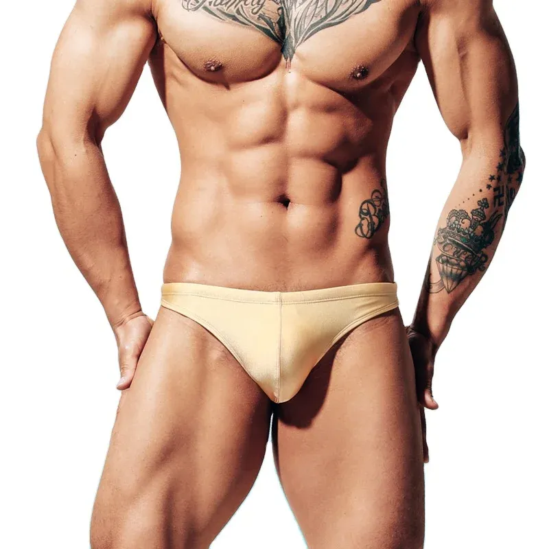 Wholesale New Men's Beach Swimming Trunks Briefs Man Swimwear Thong Silk Briefs Swim Briefs-RANBAO