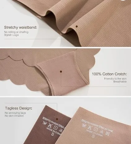 Custom Breathable Ice Silk Seamless High Waisted Underwear Wave Edge No Show Bikini Panties Ribbed Panties Women-RANBAO