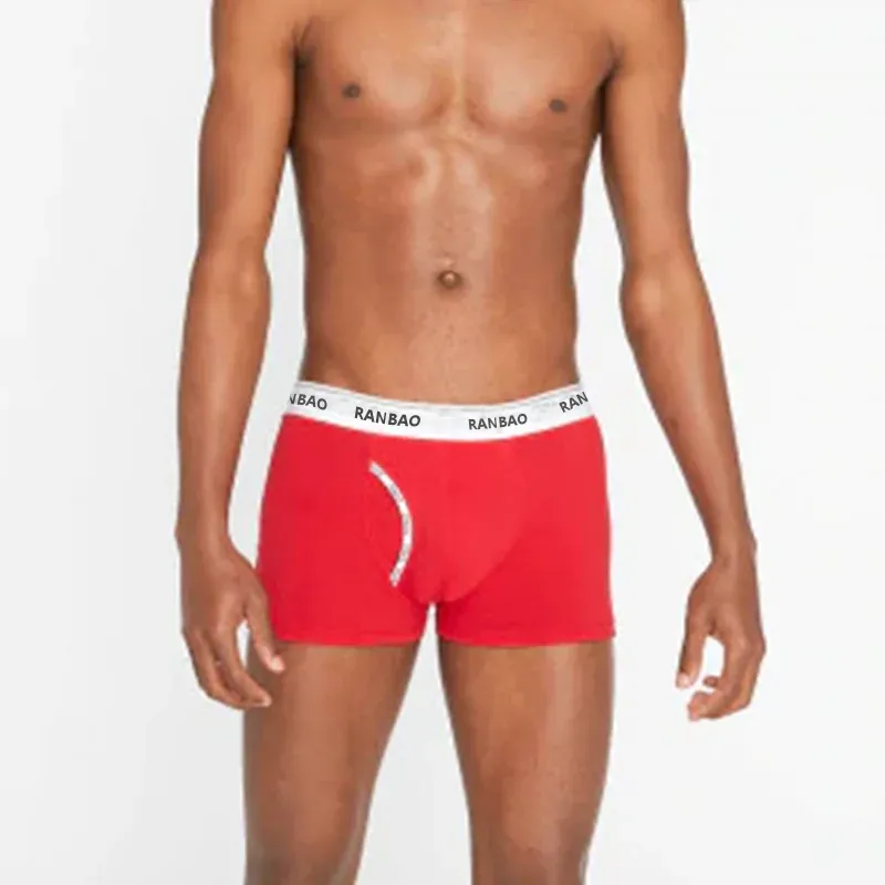 Customized Men's Mixed Size Cotton Boxer Shorts Solid Low-Rise Knitted Underwear with Breathable Feature-RANBAO