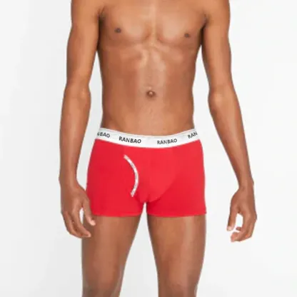 Customized Men's Mixed Size Cotton Boxer Shorts Solid Low-Rise Knitted Underwear with Breathable Feature-RANBAO