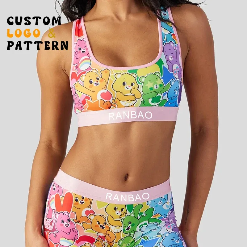 ProLuxe Active Performance Bra Brushed Lining XS-XL Sizes Soft Cotton Padded Sport Bra Compressive Front Panel Print Pattern-RANBAO