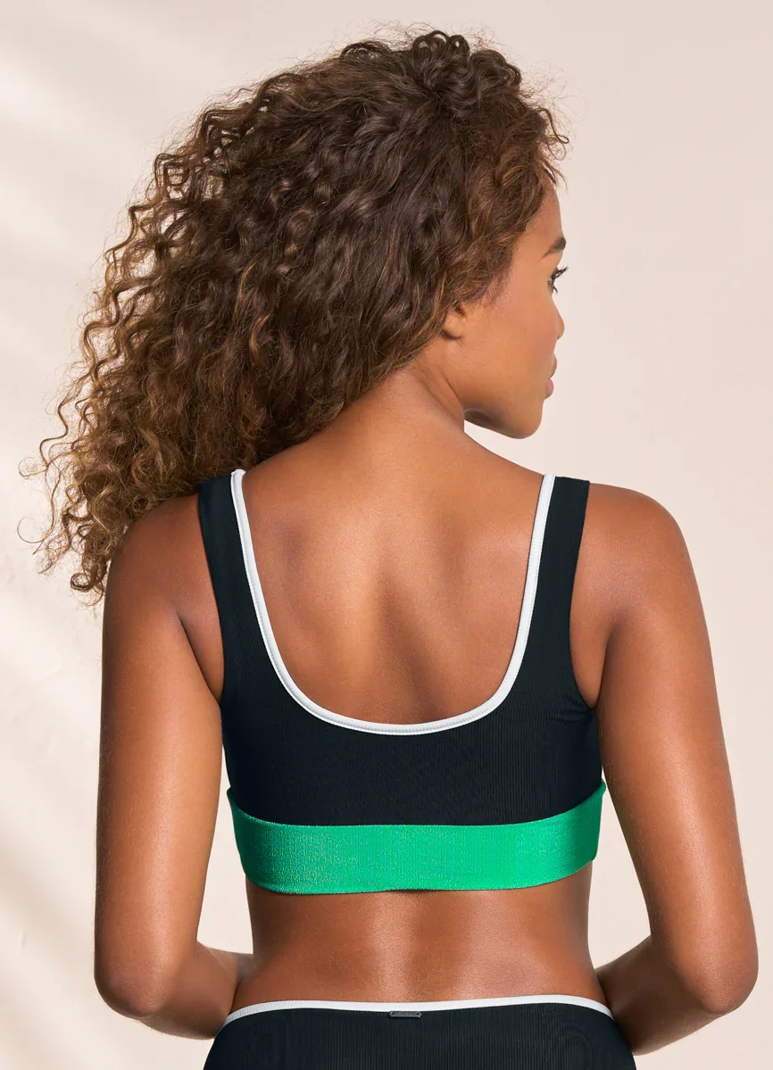 Custom Designed Black Onyx Sporty Bralette Bikini Set Quality Plus Size Lightweight and Breathable Reversible-Made in China-RANBAO