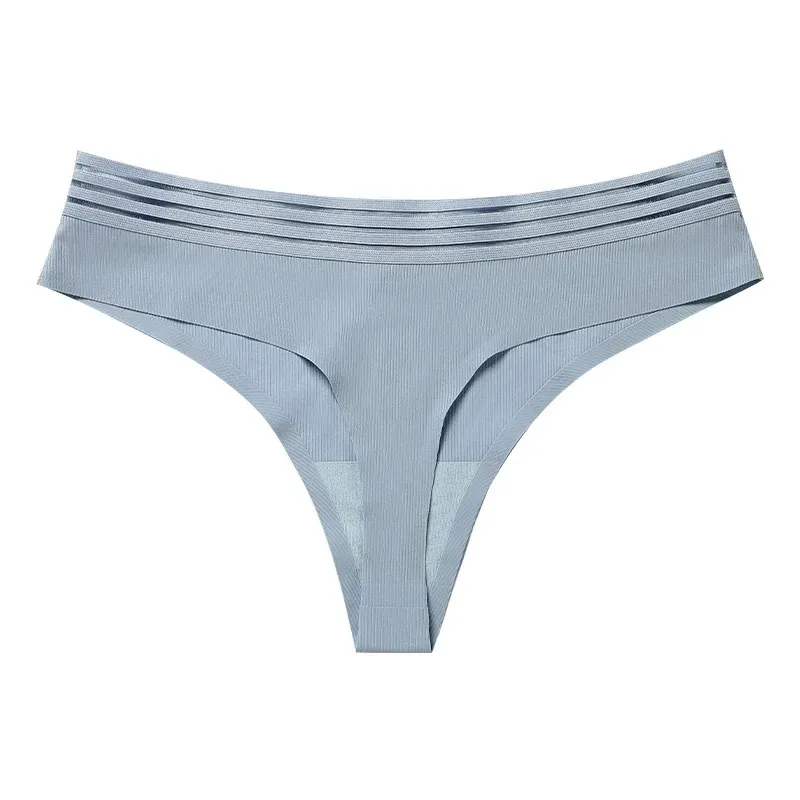 One-Piece Ice Silk String Panties Ribbed Mesh Seamless Panties Ladies Cotton Crotch Girls Sexy Thongs-RANBAO