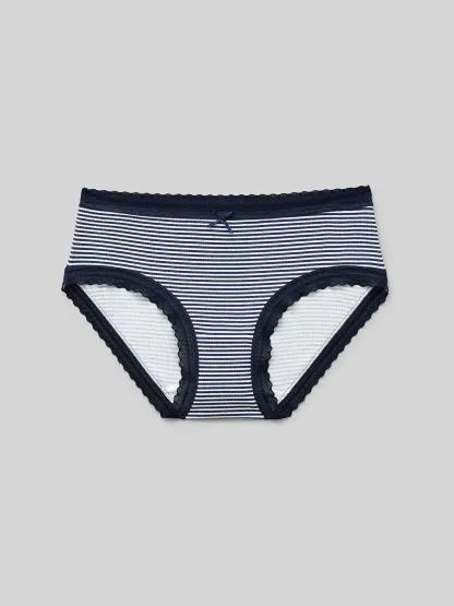 Lady's Custom Lace Hem Women's Full Coverage Panties Stripes Classic Briefs for Female Women's Underwear Lingerie Knickers-RANBAO