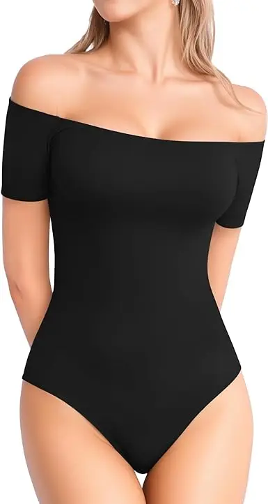 Custom High Quality Off the Shoulder  Sleeve Short Sleeve Bodysuit for Women-RANBAO