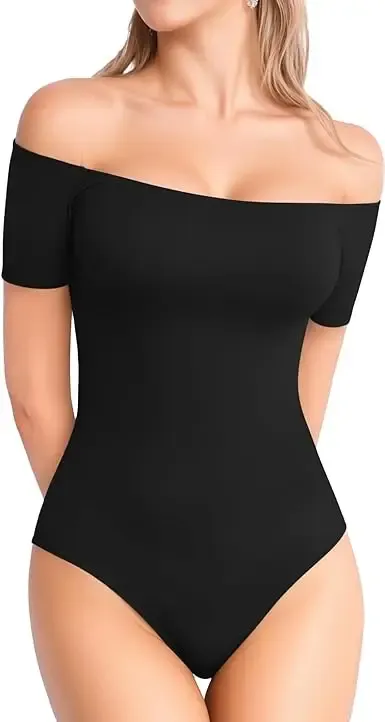 Custom High Quality Off the Shoulder  Sleeve Short Sleeve Bodysuit for Women-RANBAO