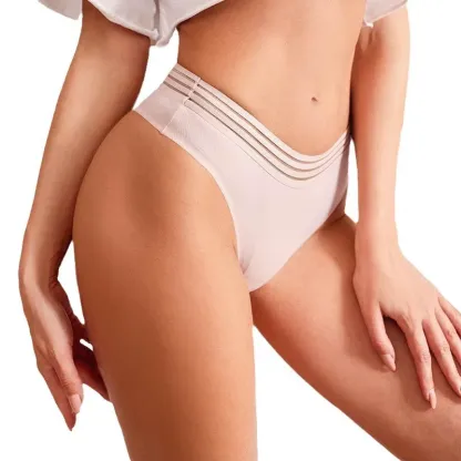 One-Piece Ice Silk String Panties Ribbed Mesh Seamless Panties Ladies Cotton Crotch Girls Sexy Thongs-RANBAO