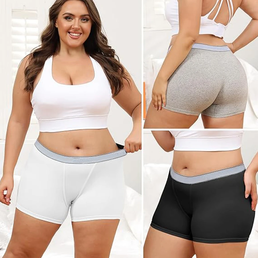 Custom Plus Size Women's Soft Underwear Anti-Chafing Woven Boy Shorts with Logo on Waist Solid Pattern Stretch Boxer Briefs-RANBAO