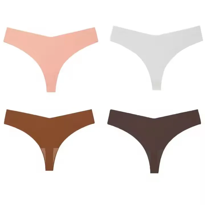 Seamless V-Shape Waist Low-Rise Hipster Panties Breathable Cotton & Nylon Thong for Women-RANBAO