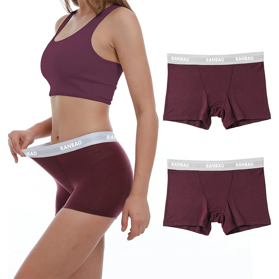 Custom Micro-fiber Waistband Modal Anti Chafing Soft Stretch Panties Womens Underwear Boy Shorts Boxer Briefs for Ladies-RANBAO