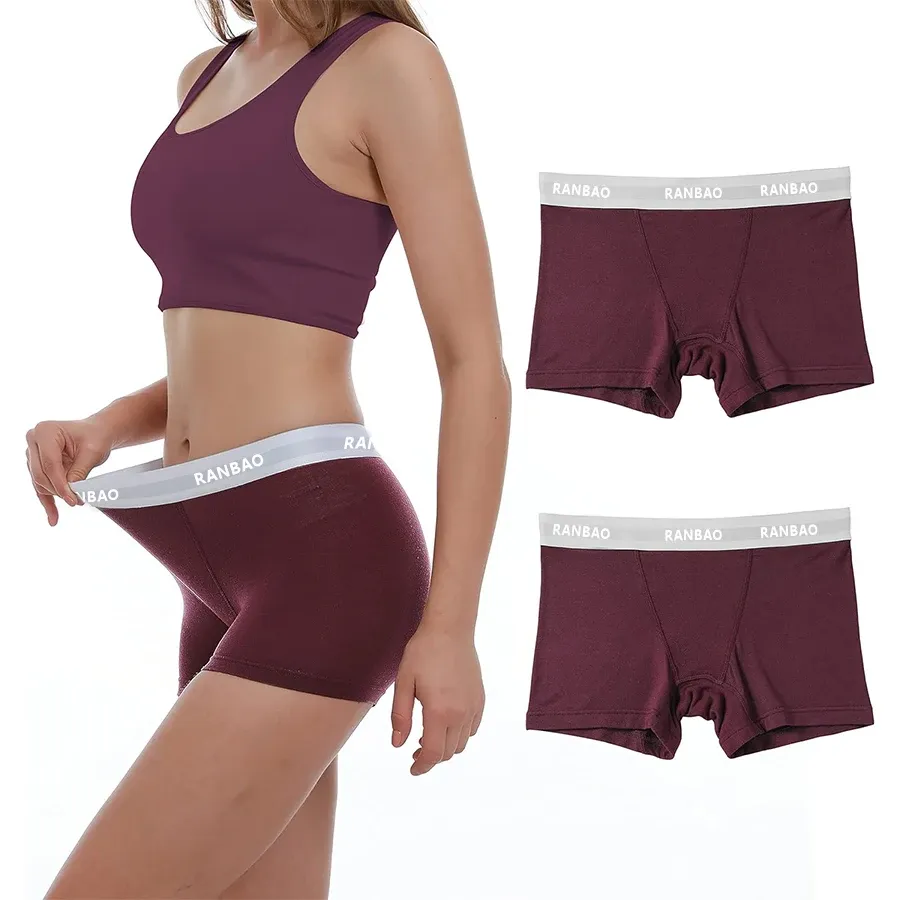 Custom Micro-fiber Waistband Modal Anti Chafing Soft Stretch Panties Womens Underwear Boy Shorts Boxer Briefs for Ladies-RANBAO