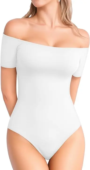 Custom High Quality Off the Shoulder  Sleeve Short Sleeve Bodysuit for Women-RANBAO