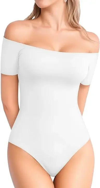 Custom High Quality Off the Shoulder  Sleeve Short Sleeve Bodysuit for Women-RANBAO