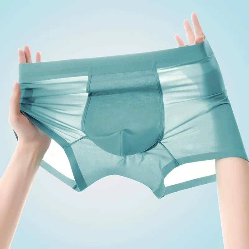 Custom Logo Mid Rise Brief Comfortable Fashionable Breathable Seamless Ice Silk Man Boxer Underwear-RANBAO