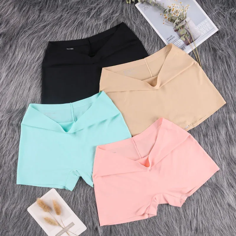 Customized Summer Thin Underwear Ice Silk Seamless Panties Women Mid-Waist Boxer Cotton Crotch Boyshorts-RANBAO