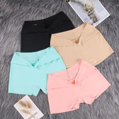 Customized Summer Thin Underwear Ice Silk Seamless Panties Women Mid-Waist Boxer Cotton Crotch Boyshorts-RANBAO