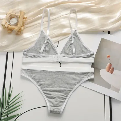 Custom Women's Grey Bikini Micro Thong Bikini Wireless Push-Up Triangle Bra & Panty for Women-RANBAO