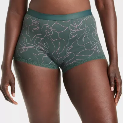 Women's Cotton Full Elastic Waistband Soft Lightweight Mid-rise Lace Lace-trim Leg Openings Boy Shorts-RANBAO