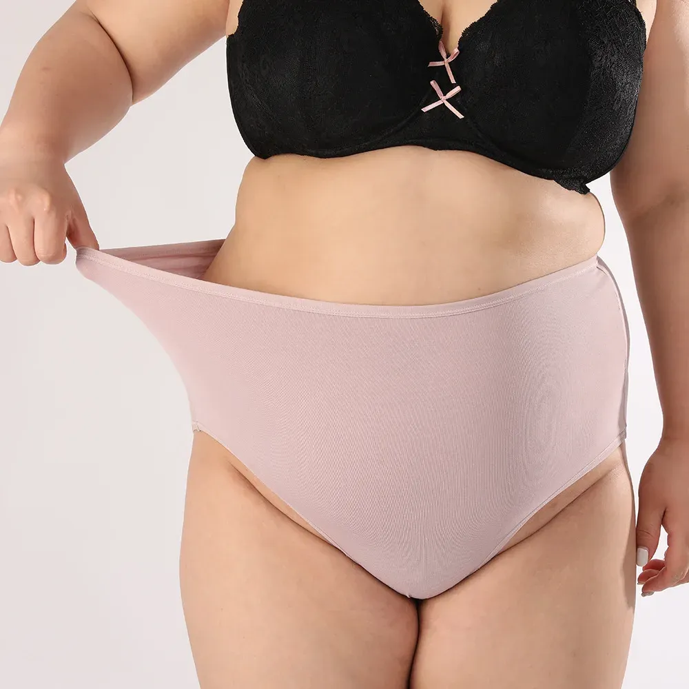 XXXL EUR US Plus Size Non-allergenic Highly Breathable Absorbent Basic Smooth slip Panties High Rise Women Brief-RANBAO