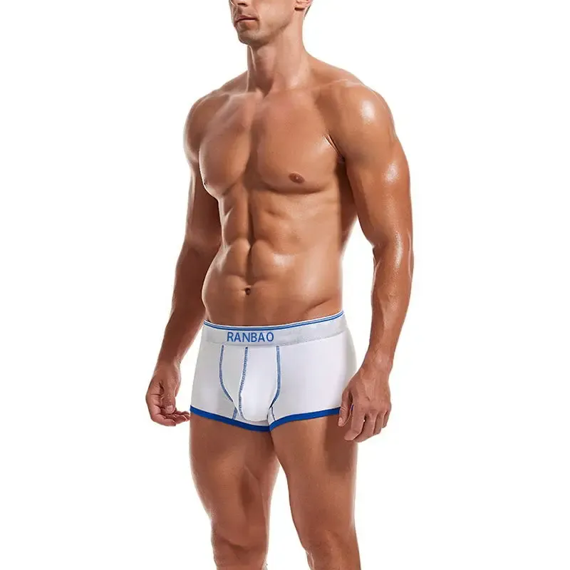 Custom LOGO Professional Made Men Underwear Cotton Low-rise Men Boxer Briefs Shiny Belt Boxer Briefs for Men-RANBAO
