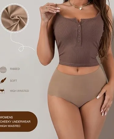 Custom Breathable Ice Silk Seamless High Waisted Underwear Wave Edge No Show Bikini Panties Ribbed Panties Women-RANBAO