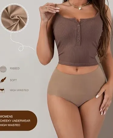 Custom Breathable Ice Silk Seamless High Waisted Underwear Wave Edge No Show Bikini Panties Ribbed Panties Women-RANBAO