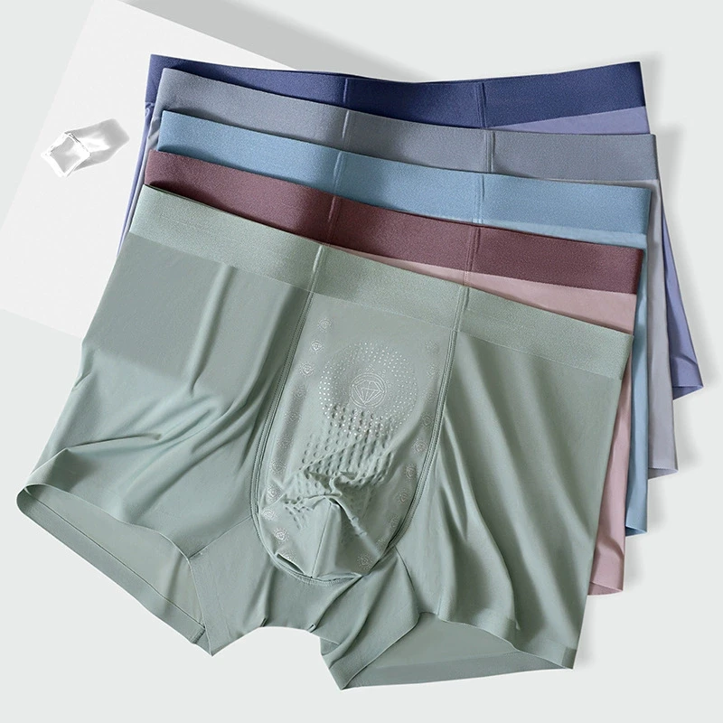 Comfortable Lightweight Men's Seamless Boxer Underwear Custom Logo Mid-Rise Quick Dry Ice Silk Plus Size Briefs Breathable-RANBAO