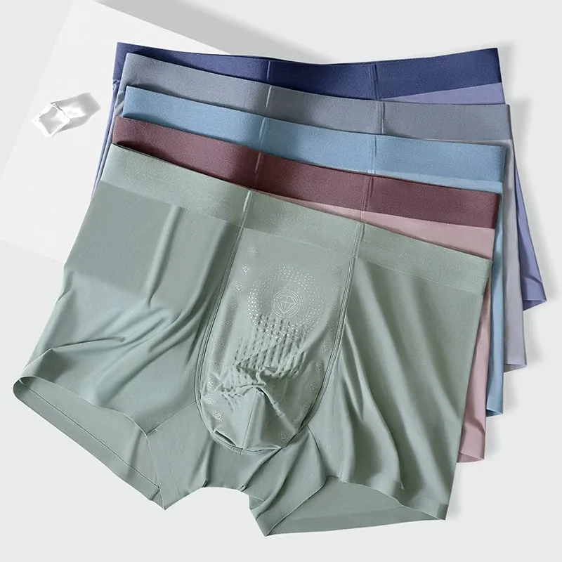 Comfortable Lightweight Men's Seamless Boxer Underwear Custom Logo Mid-Rise Quick Dry Ice Silk Plus Size Briefs Breathable-RANBAO