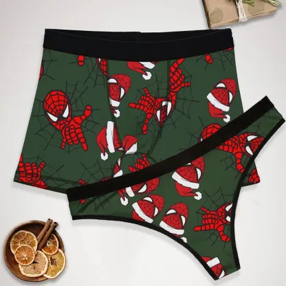 OEM Manufacturer Custom Matching Underwear Christmas Spider Web Hats Noel Couples Boxer & Thong Set-RANBAO