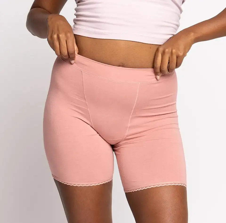 China Manufacturer Soft Certified Organic Cotton Fabric Mid-thigh Stretch Elastic Waistband Women's Length High Rise Boxer-RANBAO