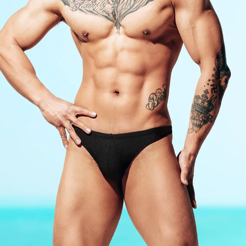 Wholesale New Men's Beach Swimming Trunks Briefs Man Swimwear Thong Silk Briefs Swim Briefs-RANBAO