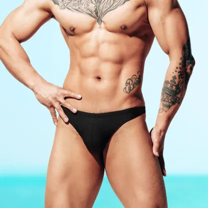 Wholesale New Men's Beach Swimming Trunks Briefs Man Swimwear Thong Silk Briefs Swim Briefs-RANBAO