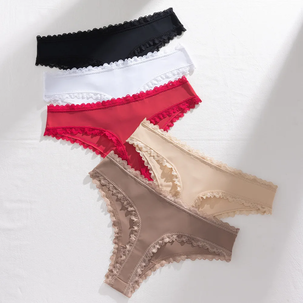 Custom OEM Design Ladies Panties Thong Lace Mid-Waist Sexy Thong Breathable European and American Women Underwear-RANBAO