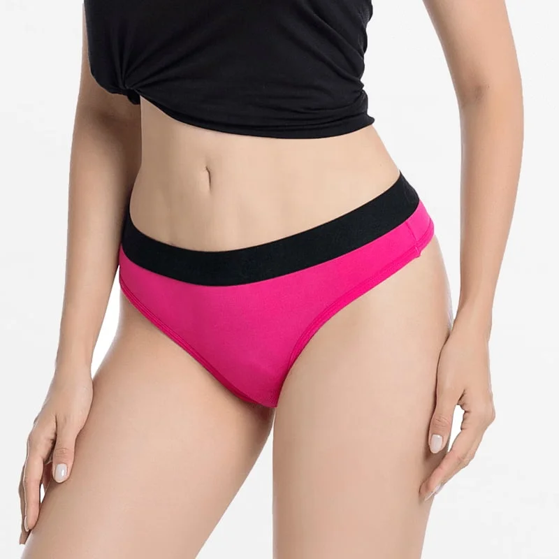 High Quality Low-Rise Ladies Thong Hot Sale Pink Bamboo Cellulose Fiber Woven with Logo on Waist for Adults Made in China-RANBAO