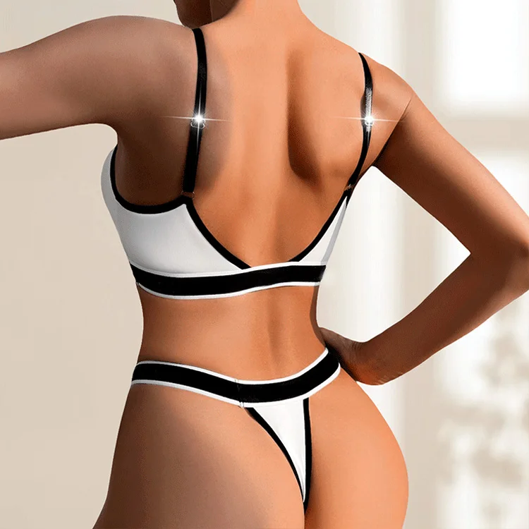 Manufacturer Custom Printing Logo Sizes Lady Sports Bra Thong Set Women Two Pieces Crisscross Bikini Bra Set-RANBAO