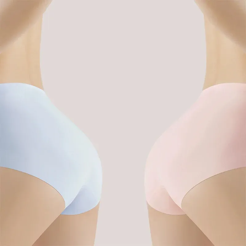 High Elastic Big Size Solid Color Anti-Static Daily Soft Seamless Ice Silk Underwear Brief Yoga Girl Women Panties-RANBAO