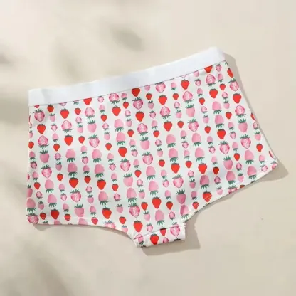 New Arrivals Mid-rise Cartoon Strawberry Patterned Panties Boxer Shorts Cute Breathable Cotton Panties Woman-RANBAO