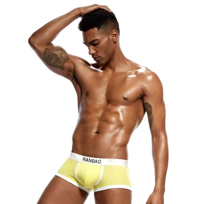 New Trend Men Boxers Briefs Custom Waistband Men Underwear Mens Classic Solid Cotton Stretch Briefs Boxers Shorts-RANBAO