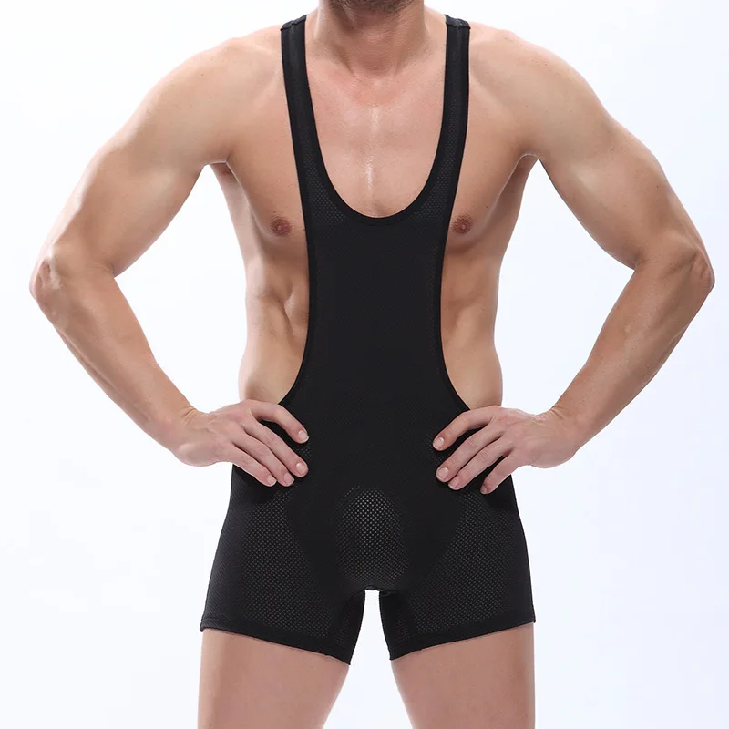 Men's Athletic Supporters Bodysuit Lightweight Wrestling Singlet Men Mesh Short Jumpsuit with Good Price-RANBAO