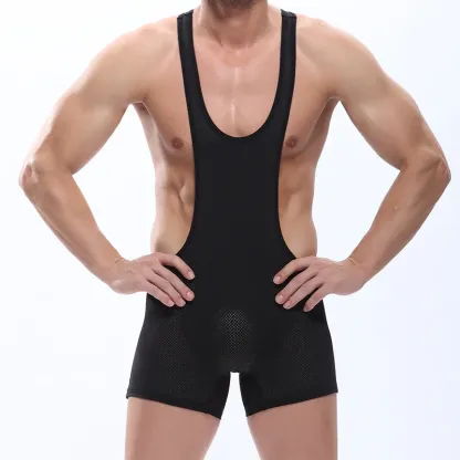 Men's Athletic Supporters Bodysuit Lightweight Wrestling Singlet Men Mesh Short Jumpsuit with Good Price-RANBAO